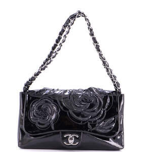 Chanel Medium Tweed Petals Camellia Flap Bag Patent